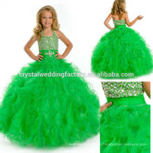 2014 Pailletten Wulst Ruffled Rock Ballkleid lange grüne kleine Mädchen Festzug Kleid CWFaf5767